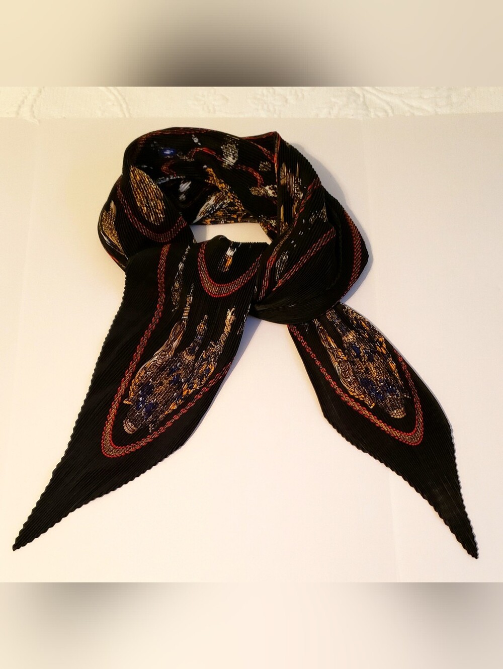 Vintage Inspired Pleated Diamond Scarf - Perfume Bottle Print